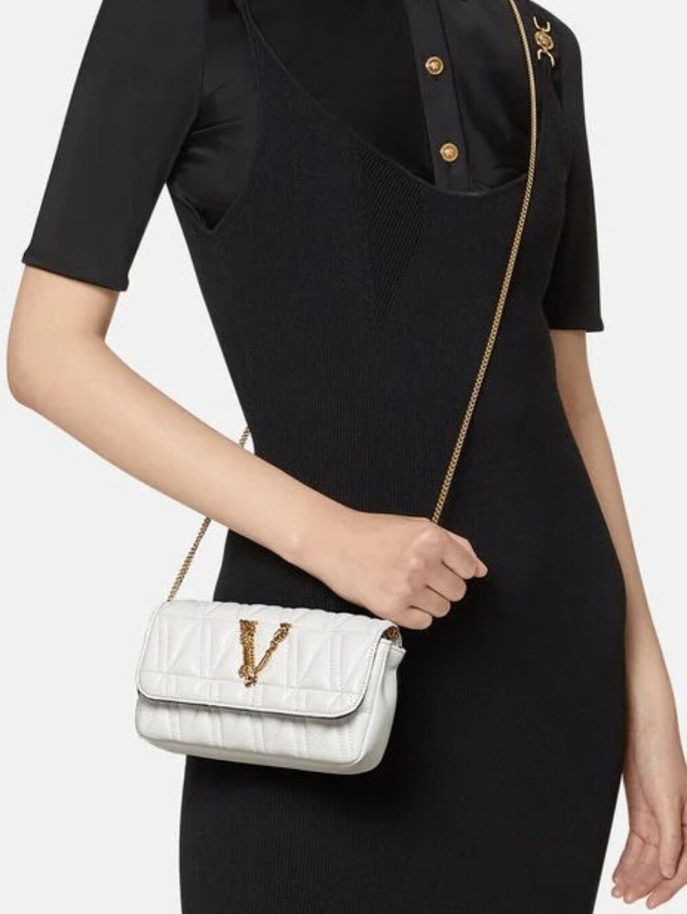 Versace Virtus White Quilted Nappa Leather Pouch